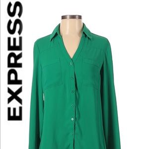Express Emerald Green Long Sleeve Blouse Sheer M